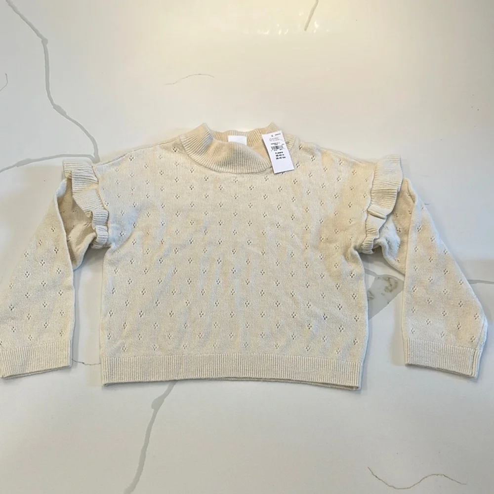 NWT Gap baby girls ruffled pointelle sweater oatmeal size 4 🤍